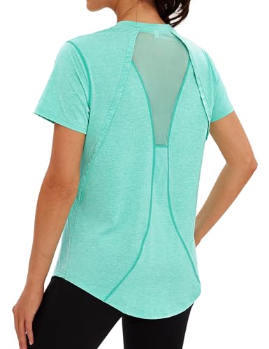 Wayleb Camiseta Deportivo Mujer Camiseta de Manga Corta Camiseta de Secado Rápido Camisetas de Malla Mujer Yoga Fitness Top Ropa Deportiva
