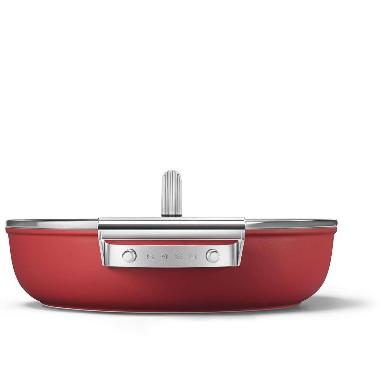 Smeg, Tegame Antiaderente CKFD2811RDM con Coperchio Incluso, Diametro 28 cm, Maniglie Laterali in Acciaio Inox, Per Tutti i Piani Cottura, Fino a 250° in Forno, Capacità 3,7L, Rosso
