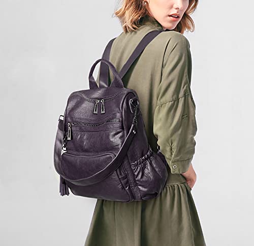 Image of UTO Women Backpack Purse Leather Vegan Ladies Fashion Designer Rucksack Convertible Travel Shoulder Bag with Tassel