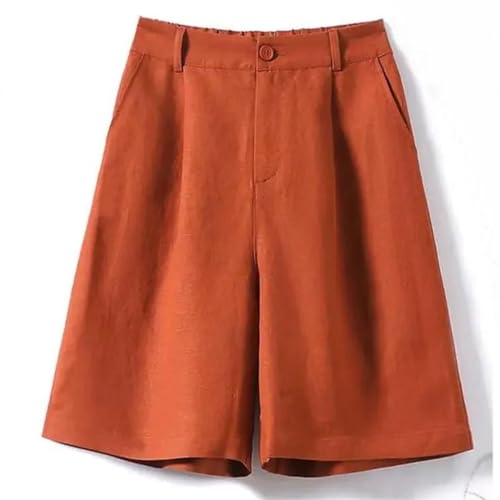 Short d'été en coton et lin orange taille haute et coupe droite pour femme M