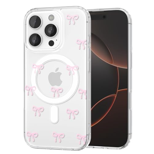 TVVTPU Magnetisch Hülle für iPhone 16 Pro Kompatibel mit MagSafe, Aesthetic Schleifen Muster Handyhülle Nie Vergilbung D...