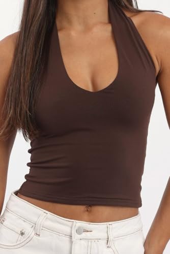 Image of SIGHTBOMB Seamless Super Soft V Halter Neck Microfiber SOFTLINE Active WEAR /Casual WEAR Cuddle Spaghetti TOP for Women