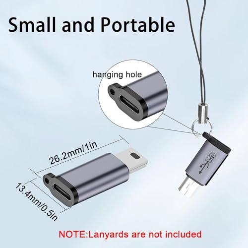 Image of Tobo 480Mbps Mini USB Male to USB C Female Adaptor 18W Mini USB Plug to USB C Jack Data Connector, Al Alloy /Hanging Hole, for Digital Cameras Mobile Hard DrivesMP3