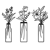KOYILTD 3 Pcs Large Black Metal Flowers and Vases Wall Decor Farmhouse Metal Flowers Wall Art Minimalist Art Flower Arrangement for Living Room Bedroom or Kitchen (Black, Floral C)