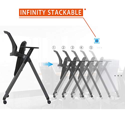Clatina Mesh Guest Reception Stack Chairs With Caster Wheels And Arms For Office School Church Conference Waiting Room Black (4 Pack) #TOP2