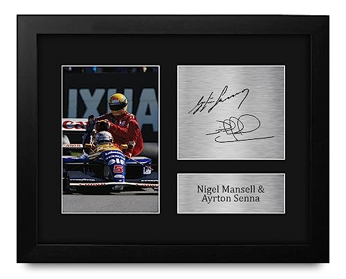 HWC Trading Nigel Mansell & Ayrton Senna Formula 1 Framed Gifts Printed Signed Autograph Picture for F1 Formula 1 Racing Fans - US Letter Size