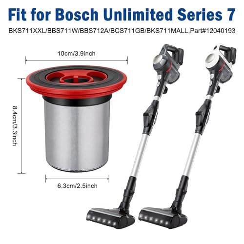 12040193 Ersatzfilter für Bosch Unlimited Serie 7 Akku-Staubsauger BKS711XXL BBS711W BBS712A BCS711GB BKS711MALL, waschbarer HEPA-Filter aus Edelstahl