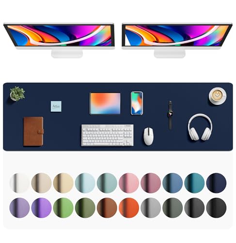 Image of Aothia Faux Leather Desk Mat - Large Mouse Pad, Non-Slip PU Leather Blotter, Waterproof Writing Surface for Office and Home (Dark Blue, 63 inch x 17 inch)