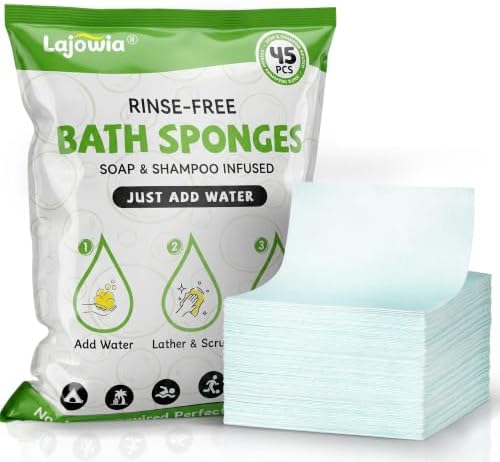 Disposable Rinse Free Bathing Wipes, 45 Pack Large All-in-1 Singl...