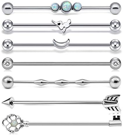 Briana Williams 7pcs Silver Industrial Bars Scaffold Barbell Stainless Steel 14G 38mm Ear Piercing, 38 millimeters
