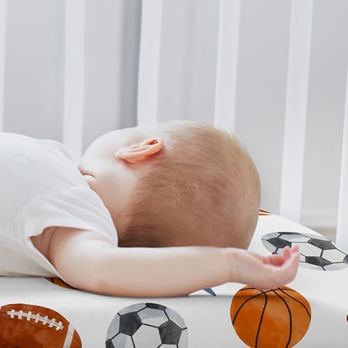 Image of Sweet Jojo Designs 2-Piece Baby Bassinet Sheets Set (Vintage Sports Theme) for Boys, Infant Newborn Nursery, Oval, Rectangle & Hourglass Mattress (Sport Themed, Soccer, Football, Baseball, Basketball)
