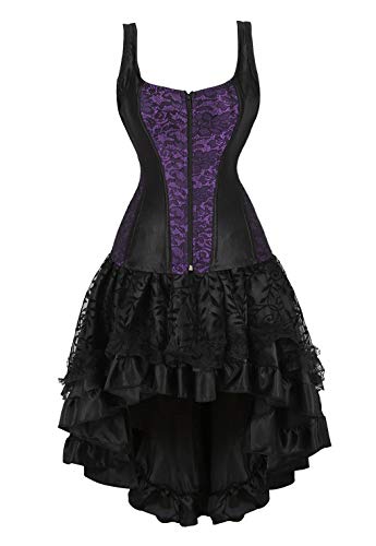 frawirshau Corset Dress Saloon Girl Costumes for Women Bustier Lingerie and Black Skirt, Purple M