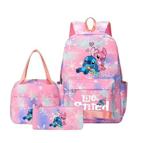 Kit Mochila Escolar Infantil, Lancheira e Estojo, Rosa, 3 Peças