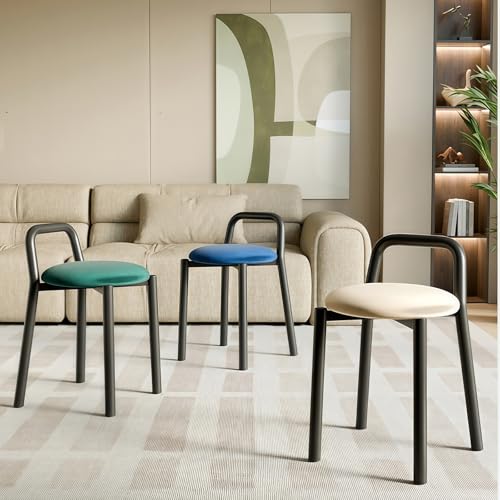 Taburete de maquillaje con respaldo y asiento redondo para tocador o dormitorio 3