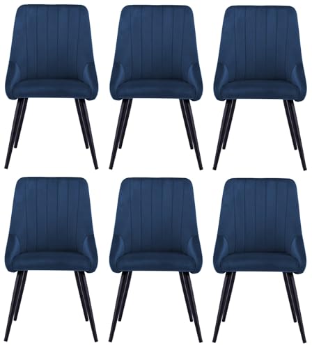 Image of Finch Fox Morris Velvet Dining Chair for Living Room, Bedroom, Home Office with Black Metal Legs in Dark Blue Color (Set of 6)