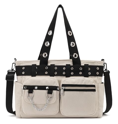 Image of Tote Bag for Women, Corduroy Gothic Purse Goth Bag with Zipper for College, Work, Travel, Gym