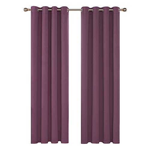 Image of Deconovo Bedroom Eyelet Curtains Thermal Insulated Noise Reducing Ring Top Blackout Curtains for Livingroom Purple 46x63 Inch 2 Panels