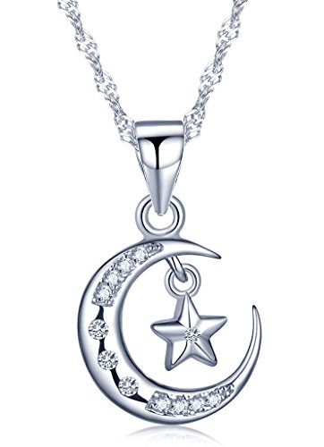Infinite U Collier et pendentif femme en argent 925 la lune et l'étoile orné zircon brillant