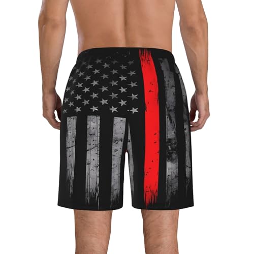 Thin Red Line American Flag Firefighter Men's Beach Shorts Quick Dry Swim Shorts with Pockets Hawaii Board Trunks2