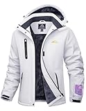 MAGCOMSEN White Winter Jackets for Women Rain Ski Coat Waterproof Insulated Warm Hoodies Fleece Lined Softshell Jacket M