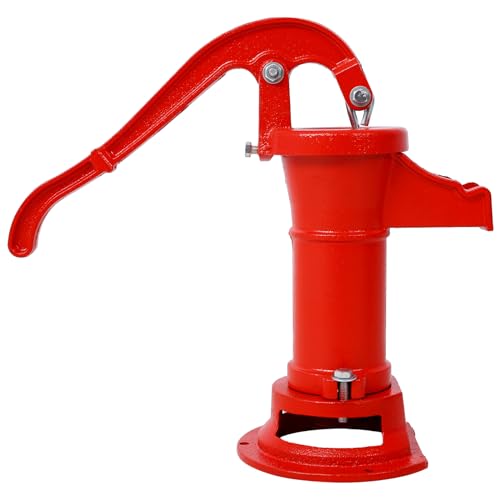 Generic Antique Pitcher Hand Water Pump, Cast Iron Red, Above Ground, Manual, 17x7.5x15 Inch, 25ft Lift, Outdoor, Yard, Pond, Garden