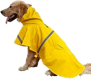 Yukon Dog Raincoat Waterproof Rain Jacket Poncho with Hoodie and Reflective Strips for Large Dogs (Orange, Large)
