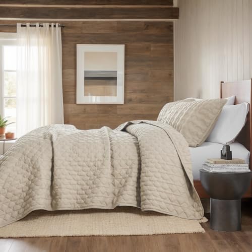 WDCOZY Beige Quilt Twin Size Bedding Sets with Pillow Sham, Lightweight Bedspread Coverlet, Twin XL Thin Comforter Bed Cover, All Season Summer Spring, Tan Cream, 2 Pieces, 68x90 inches