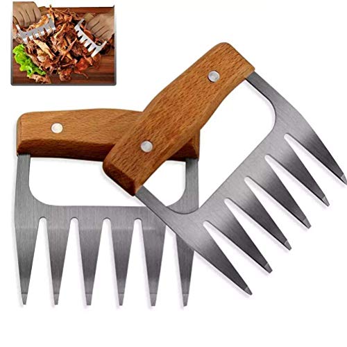 Relaxbx Shredder Pulled Pork Claws Meat Lifting Forks BBQ Bear Claws Stainless Steel Barbecue Claws with Wood Handle for Shredding, Pulling, Lifting, Mixing, Set of 2,2pcs