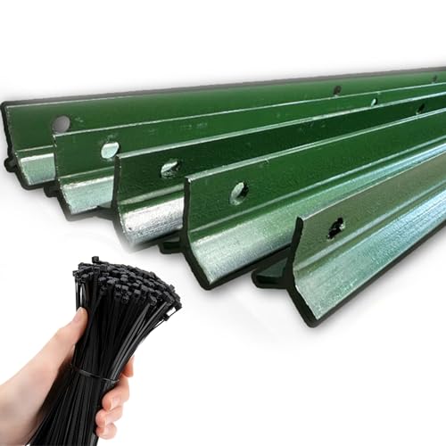 Grüne Zaunpfosten aus Metall mit Kabelbindern für Gärten/Bauernhöfe, 1,5 m hoch, 5 Stück