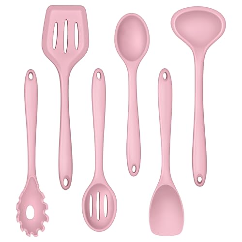 Herogo Kitchen Utensils Set, 6 Pieces Silicone Cooking Utensils Set, Baking Cooking Tools Spoon Turner for Non-Stick Cookware, Non Scratch & Heat Resistant, Dishwasher Safe (Pink)