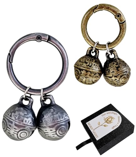 Morn Light 2 Pack Dog & Cat Bells with Engraved Pattern Extra Loud Brass Bell for Collar with Quick Clasp Anti-Lost Tracking Gift Ready Set for Small to Medium Pets Lovers(Silver+Copper S+M)