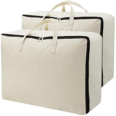AMJ Set of 2, Storage Bags with 3-Side Zip Open & Handles, House Move or Winter Garment Storage in Wardrobe, Beige Cover