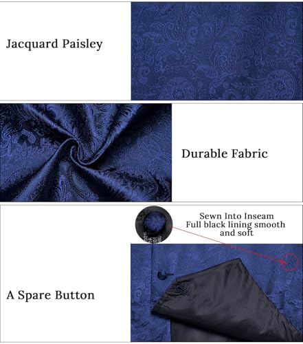 Image of DiBanGu Mens Vest and Tie Set Formal Paisley Waistcoat and Necktie Pocket Square Cufflinks Silk Suit Vest for Tuxedo Wedding