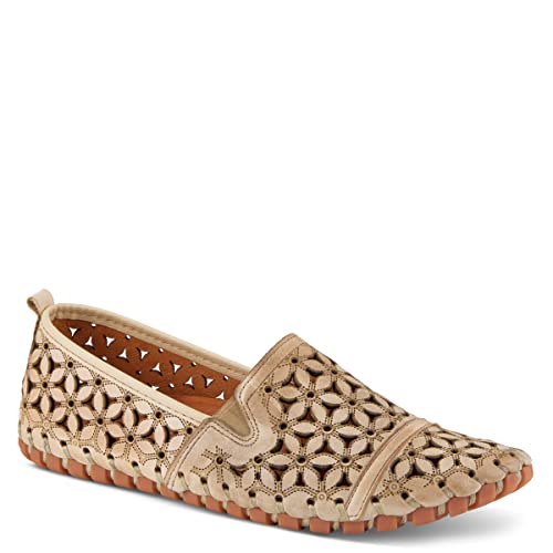 Image of Spring Step Flowerflow Shoes for Women - Leather Womens Loafer with Floral Laser Cutout - Comfortale Slip-On Shoes for Womens