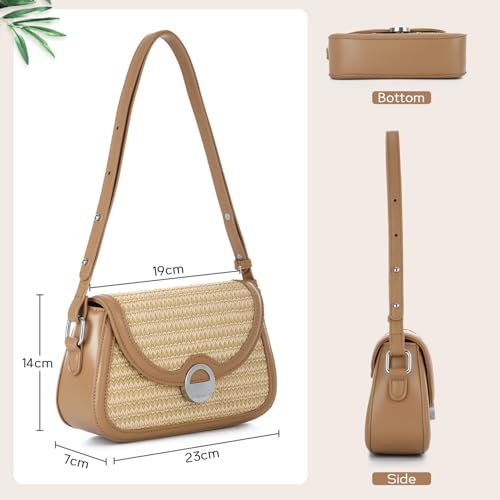 Oweisong Straw Beach Bag for Women Summer Purse Woven Vacation Handbags Leather Wicker Crossbody Bag for Spring 20252