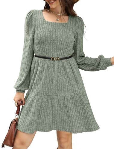 Image of Sampeel Womens Square Neck Long Sleeve Fall Dresses Casual Babydoll Sweater Dress