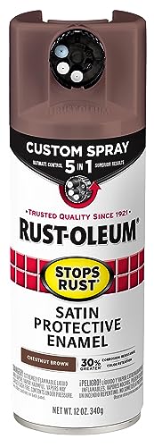 Image of Rust-Oleum Stops Rust Custom 5-in-1 Spray Paint, Satin Chestnut Brown | Rust Preventive Enamel, Multi Surface (Metal, Wood and More), Adjustable Dial for Better Control, Fast Dry, Comfort Tip