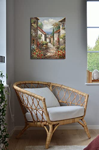 Italy Town Painting Tuscany Wall Art Streets Of Mediterranean Towns Canvas Prints Landscape Picture Framed Ready To Hang Farmhouse Decor 20 X 24 Inch #TOP2