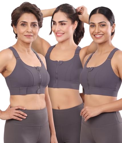 Image of Women Polyester Spandex High Impact Front Zip Sports Bra Fitness Criss Cross Back Crop Tops for Gym, Yoga & Workout - Size: M-4XL