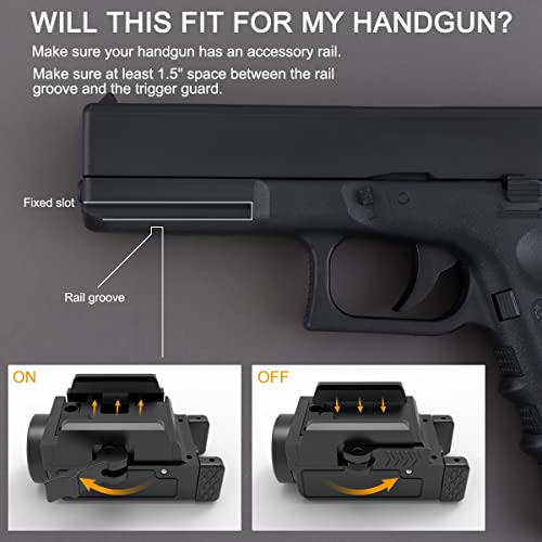 Securitying Gf03 800 Lumens Mini Pistol Light, Usb Rechargeable Rail Mounted Tactical Weapon Light, Quick Release Compact Waterproof Weaponlight For Mil-Std-1913 Rails, Built-In Battery #TOP2