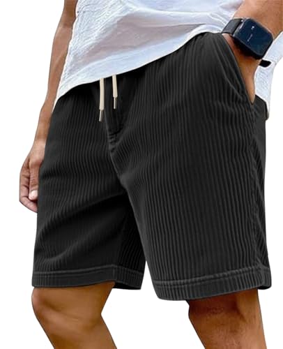 TAFLE Men's Corduroy Shorts Casual Elastic Waist Drawstring Lightweight Summer
