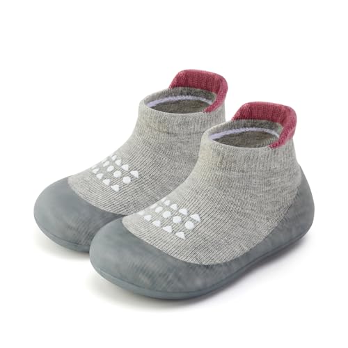 VIFUUR Baby Sock Shoes Boys Girls Sneakers Infant Slipper Socks Toddler First Walking Shoes Non-Slip Rubber Sole for Babies Light Grey 9-12 Months