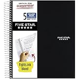 Five Star Spiral College Ruled Notebook, 5 Subject, Wired Note Book with Pockets, 200 Lined Sheets, Writing Journal, Home School Supplies for College Students or K-12, 11' x 8-1/2', Black (72081)