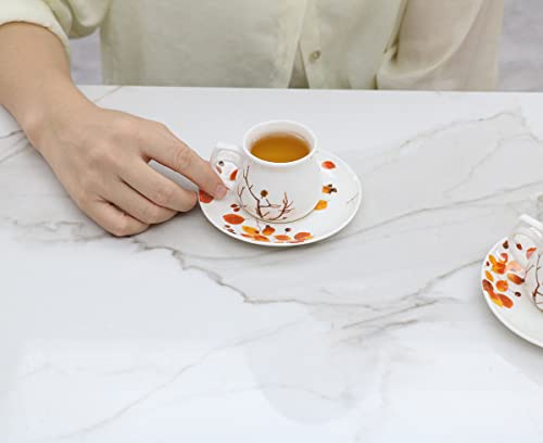 Guangyang 12 Pieces Fine Porcelain Espresso Cups And Saucers-,Set Of 6,2.5 Oz,One Shot Espresso Cup For 6 Person,Antumn Leaves Parttern #TOP3