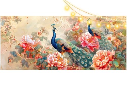 Broderie diamant paon grand format 150x60 cm pour oublier le stress et décorer vos murs