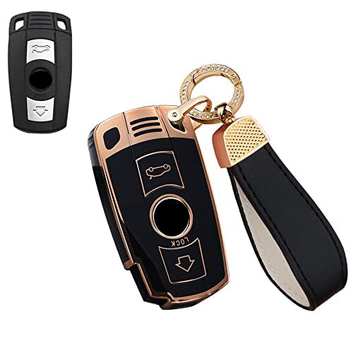 SANRILY Golden-Edge Key Fob Cover For BMW 2-Button Key - TPU Protective Case With Leather Keychain - View #8