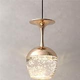 HYJAUSXB Lámpara Colgante de Cocina Estilo Granja con Forma de Copa de Vino, Creativa, LED, con atenuación de Tres Colores, Acabado en latón Dorado, Ideal para Comedor, Bar, Pasillo y baño.