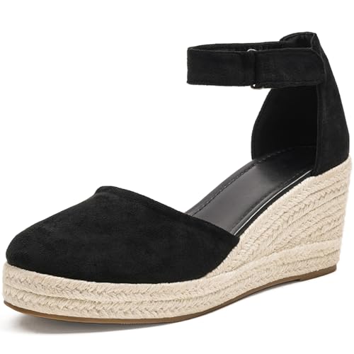 Image of Womens Espadrilles Sandals, Closed Toe Platform for Women Ankle Strap Casual Comfortable Wedge Sandals