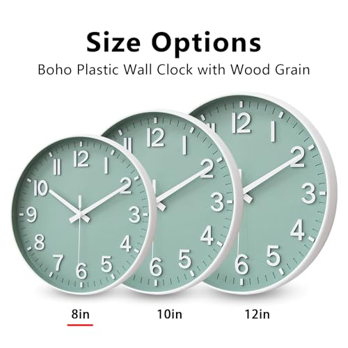 Image of HZDHCLH Wall Clocks Battery Operated,Wall Clock Green,8 inch Wall Clock Silent Non Ticking Modern 3D Numbers for Kitchen Bedroom Living Room Office Classroom Decor