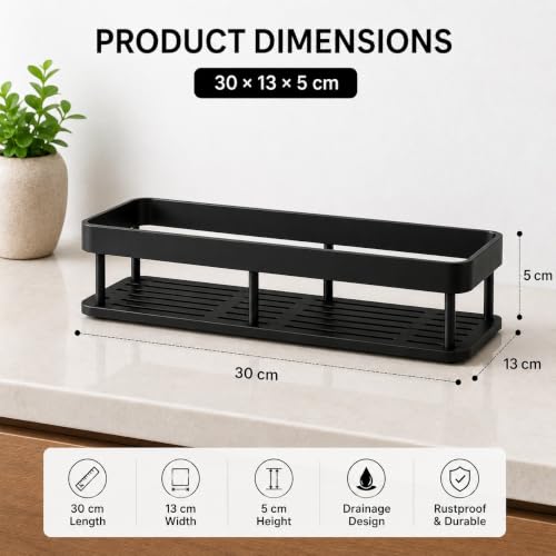 Image of Misamo Enterprise Bathroom Organiser Without Drill | Bathroom Accessories Set | Soap Stand for Bathroom | Plastic Bathroom Shelves Wall Mount | Washroom Storage Organizer | Pack of 2, Black